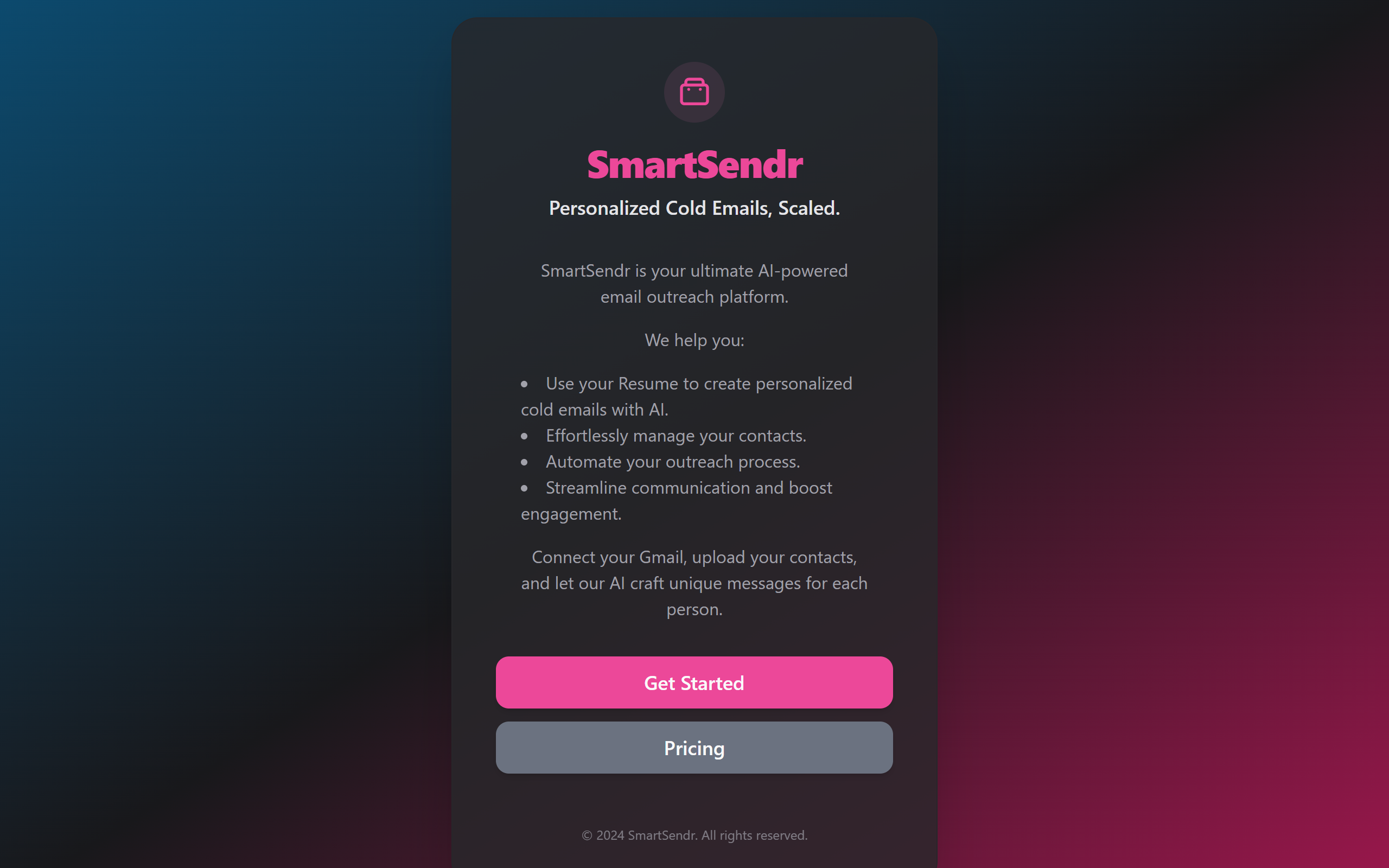 SmartSendr landing page